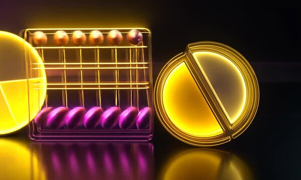 Neon glowing eggs in rack & half-circle.