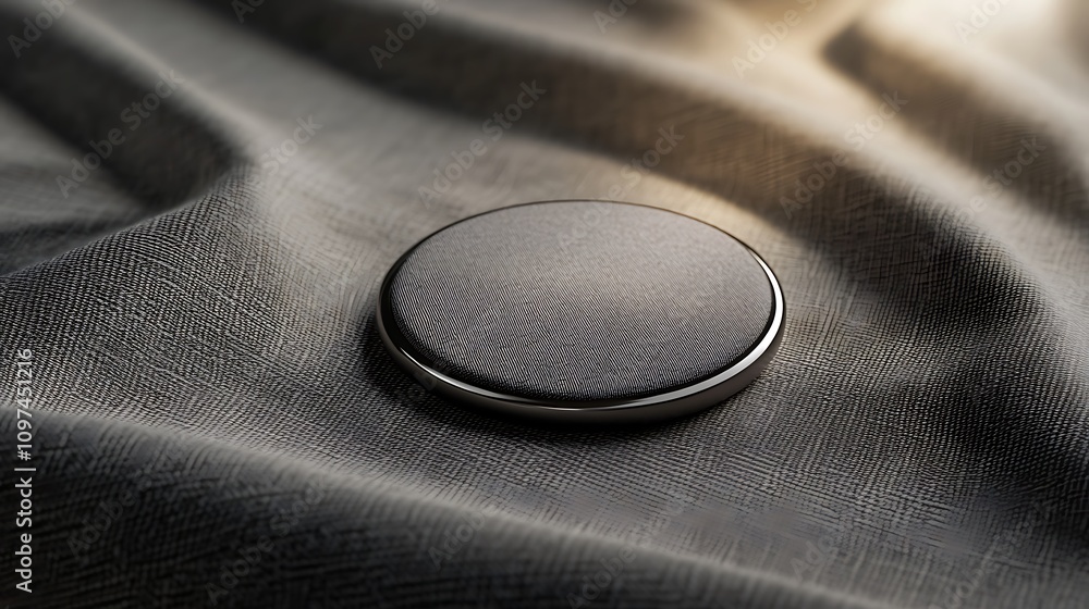 Poster dark circular object on textured fabric surface