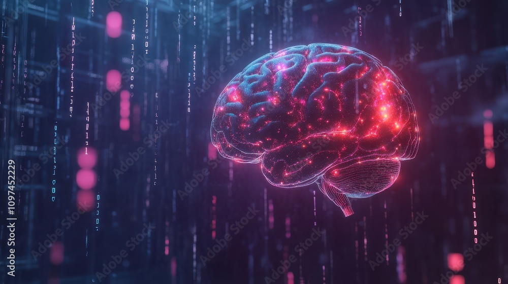 Poster glowing digital brain network ai, artificial intelligence, neural network, data processing, technolo