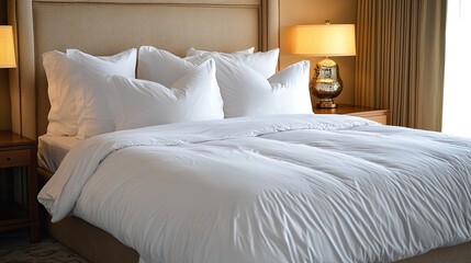 Luxurious Hotel Room Bed with Crisp White Linens
