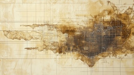Worn, sepia-toned map with digital data lines overlay, fusing cartographic history with the digital information age