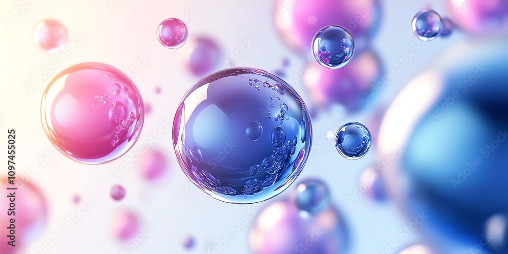 Aufkleber Colorful bubbles floating in a soft gradient background, creating a dreamy atmosphere.