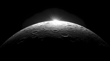 Celestial body orbiting earth, bright lunar surface with craters, mountains, and vast dark plains, suspended in the blackness of space, silvery light shining. Vast Lunar Plains. Illustration