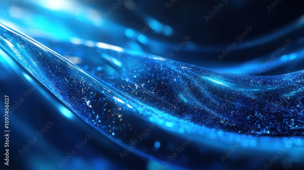 Poster abstract blue liquid wave background glowing, sparkling texture with dynamic flow for design project