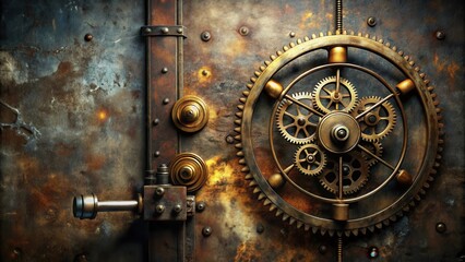 Fototapeta premium Intricate Gear Mechanism on a Rustic Metal Surface, a Steampunk Inspired Design