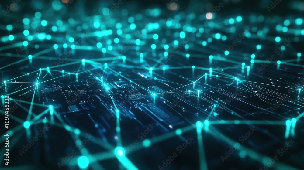 Poster abstract teal network connections futuristic digital data flow and technology background