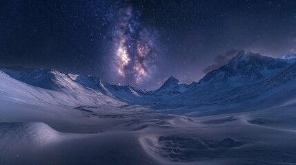 Majestic Milky Way Galaxy Over Snowy Mountain Range at Night - Breathtaking Astrophotography Landscape