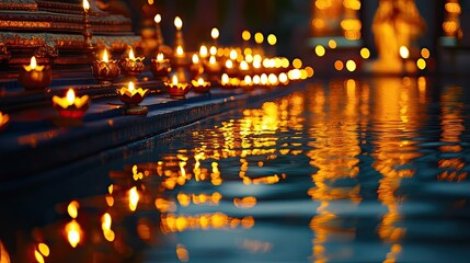 Golden Candlelight Reflections on Rippling Water