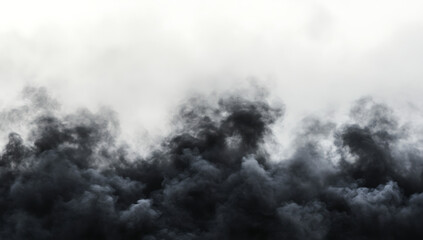 Obraz premium Surreal black smoke on a white background in a minimalist style with ample space for text and design elements panoramic view