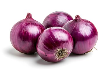 Fresh whole red onions isolated on white background