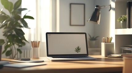 Laptop on Desk in Bright Modern Workspace