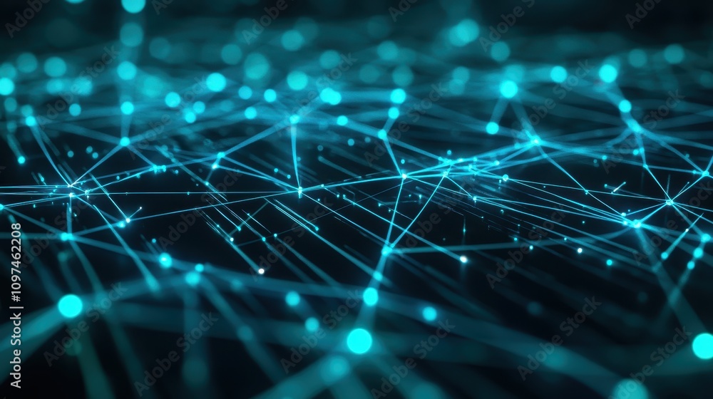 Aufkleber abstract teal network connections futuristic technology background with glowing nodes and lines