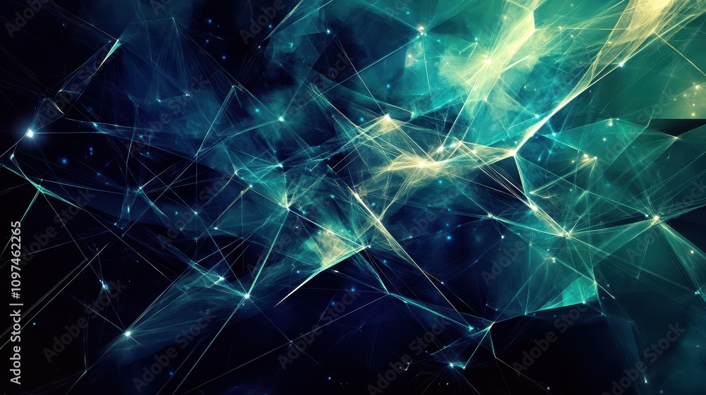 Aufkleber abstract teal and gold network connection glowing plexus background for technology, ai, and digital 