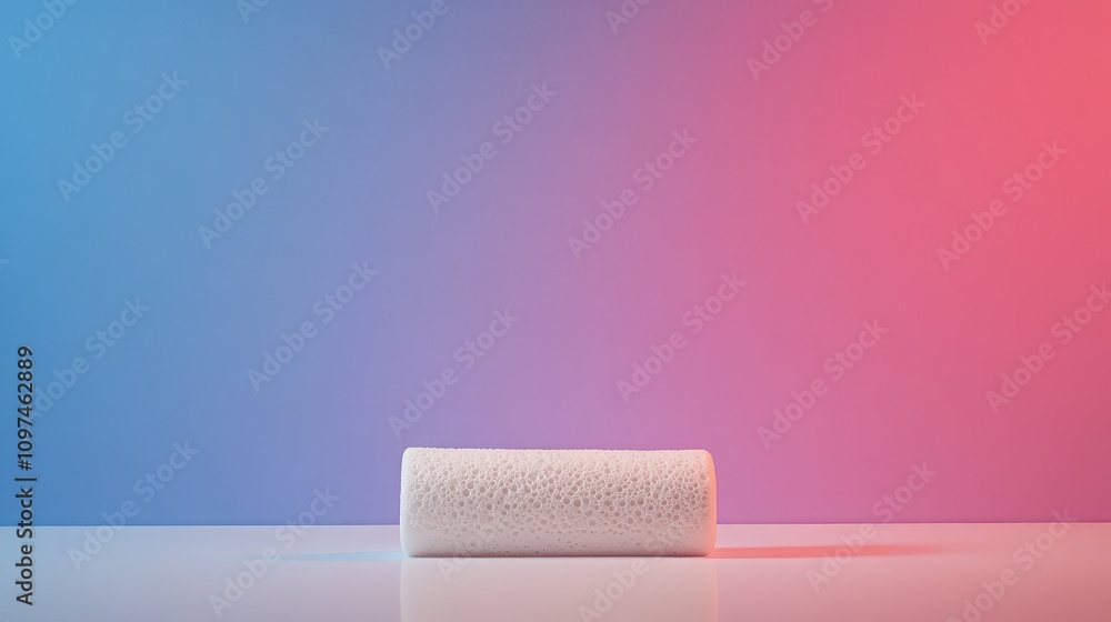 Poster simple and stylish white paint roller on a smooth surface with a gradient background in shades of bl