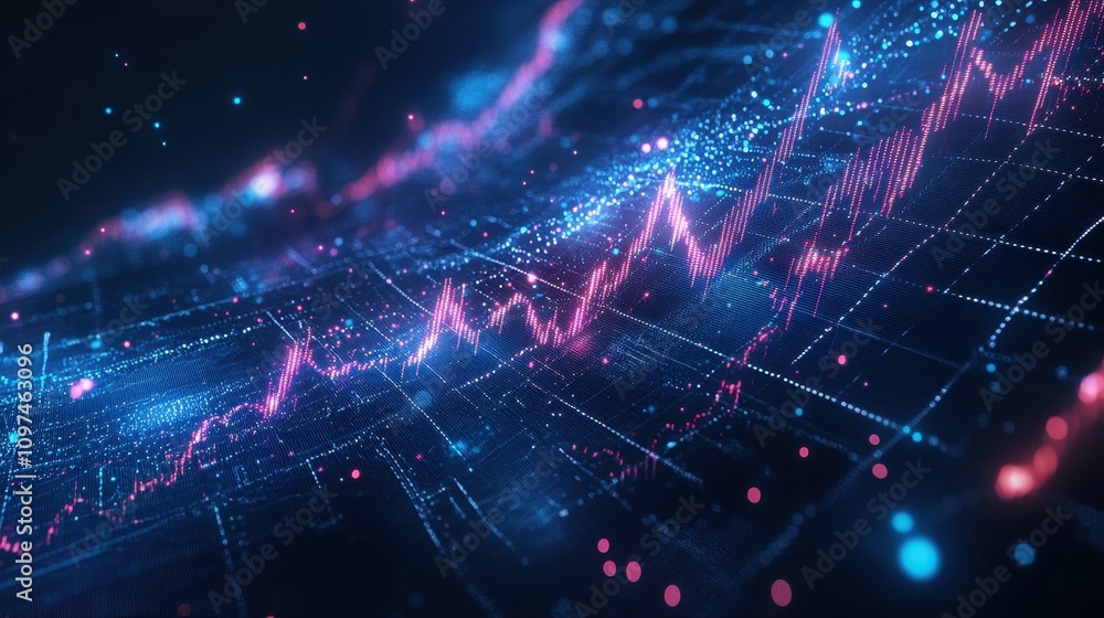 Poster abstract 3d render of dynamic data visualization futuristic neon pink and blue stock photo