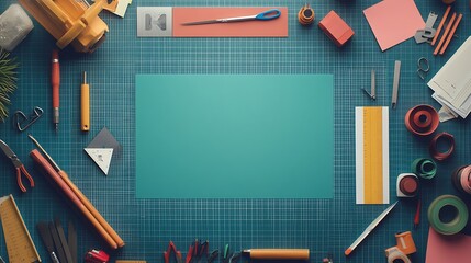 Assorted Craft Supplies Arranged On A Cutting Mat