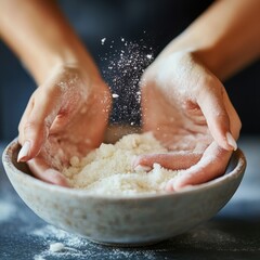 Fototapeta premium Close-up of hands mixing natural ingredients
