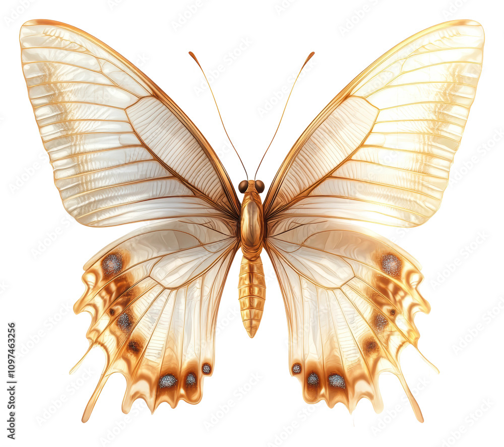 Poster symmetrical butterfly artwork with detailed wing patterns isolated on transparent background