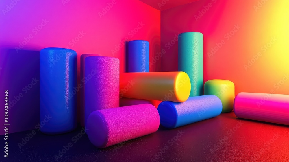 Aufkleber vibrant abstract composition featuring colorful cylindrical shapes in dynamic lighting for creative 