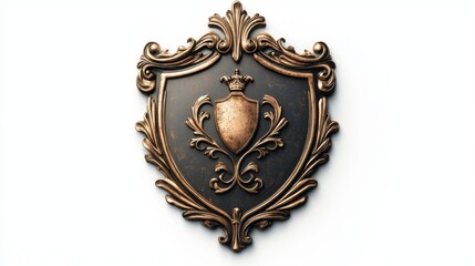 Elegant bronze shield with ornate design and crown detail