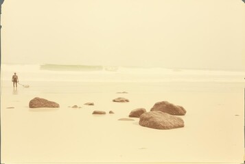 Anthotype print of beach scene faded pastel colors from plant em