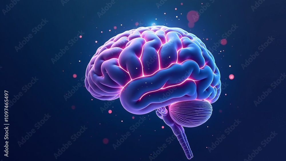 Poster holographic human glowing brain is rotating. concept about artificial intelligence, deep learning an