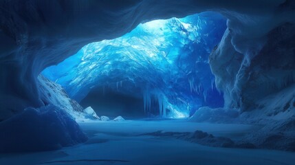 Enchanting Glacial Ice Cave Breathtaking Blue Ice Formations and Frozen Landscape Photography