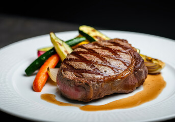 Perfect fillet steak and roast vegetables