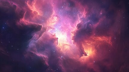 Obraz premium Vibrant Pink and Orange Nebula in Deep Space Cosmic Background Image with Stars