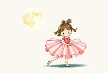 Whimsical illustration of a girl playing with a ballerina inspir