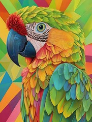 Obraz premium A Colorful Macaw with Vibrant Feathers Against a Geometric Background