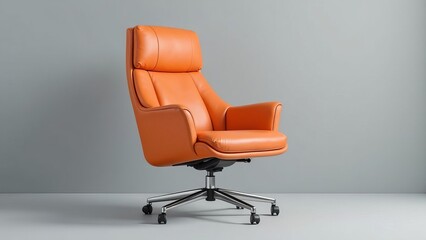 Office leather orange chair isolated on grey background