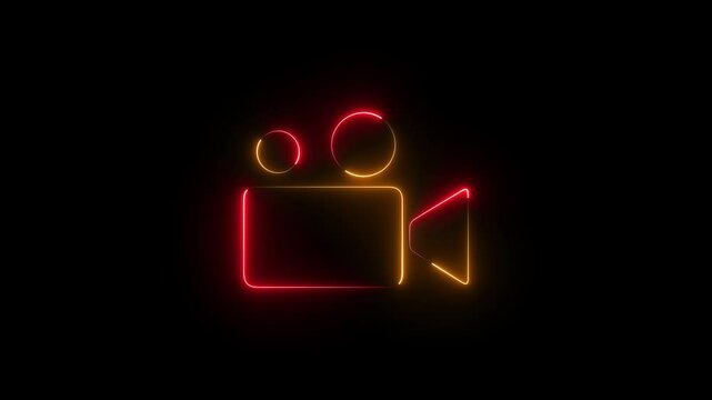 Neon, Glowing, Colorful video icon animation. camera frame ,photograph motion graphics. video camera ico 4k video footage.