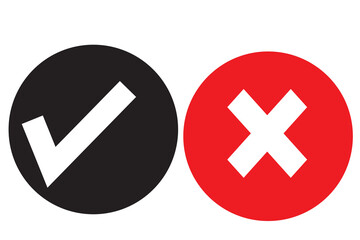 Obraz premium tick symbol and red cross sign in circle. Icons for evaluation quiz. Vector.