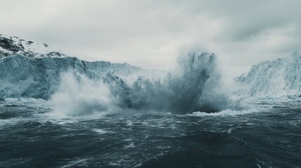 Obraz premium Dramatic Calving Glacier Iceberg Crashing into Ocean Waves, Arctic Landscape Photography