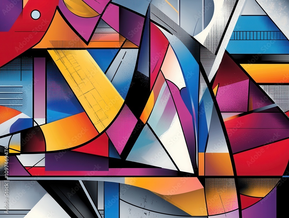 Poster vibrant abstract geometric artwork bold colors and sharp lines for modern design projects