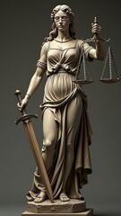 Fototapeta premium Femida or Themis statue is isolated on grey background. Law and justice concept