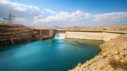 Robust dams infrastructure in use in desert landscapes featuring reinforced concrete and innovative water management