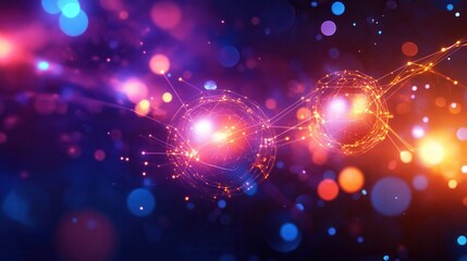 Obraz premium Abstract Network Connection Glowing Spheres and Energy Lines, Futuristic Technology Background
