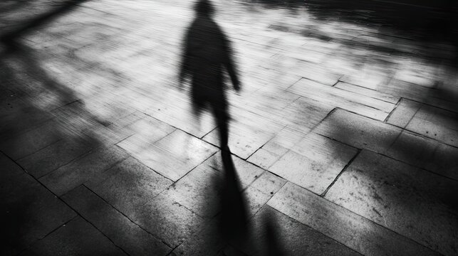 Fototapeta Blurry Silhouette Shadow of a Person Walking on a Pavement