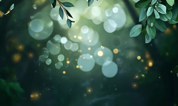 Enchanting Greenery with Soft Bokeh Lights Creating a Serene and Dreamy Background for Nature-Themed Projects or Designs