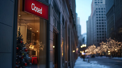 Obraz premium Closed boutique storefront with elegant window display, symbolizing the end of a day and the anticipation of a new beginning