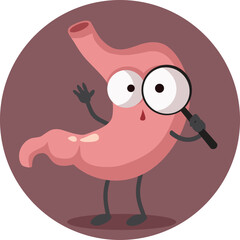 Sick Stomach with Magnifying Glass Vector Medical Illustration. Medical investigation of an gastrointestinal problem
