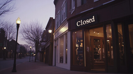 Obraz premium Closed boutique storefront with elegant window display, symbolizing the end of a day and the anticipation of a new beginning