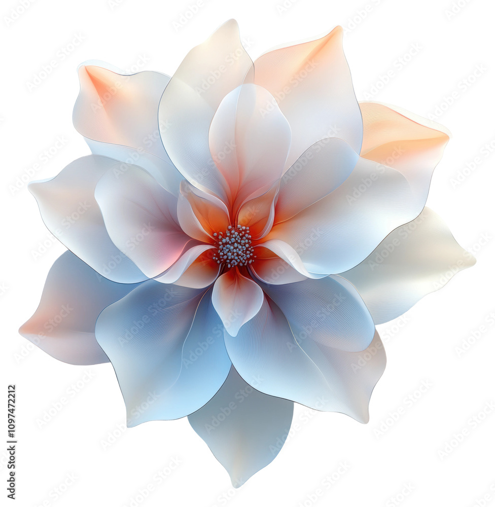 Poster elegant flower design with soft overlapping petals in pastel colors isolated on transparent backgrou
