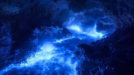Fototapeta premium Explore the mystical bioluminescent caves: a