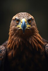 Obraz premium A striking close-up of a majestic golden eagle showcasing its fierce gaze and intricate feather details, This image is ideal for wildlife articles