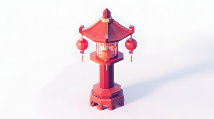 Fototapeta premium Red Lantern icon Chinese New Year isometric 3D