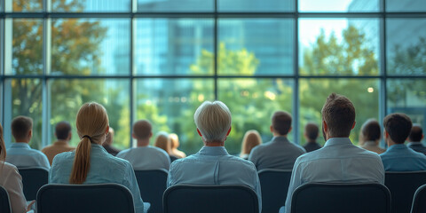 Fototapeta premium Education event or workshop with employee group in audience or crow