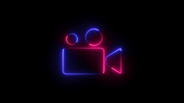 Neon, Glowing, Colorful video icon animation. camera frame ,photograph motion graphics. video camera ico 4k video footage.